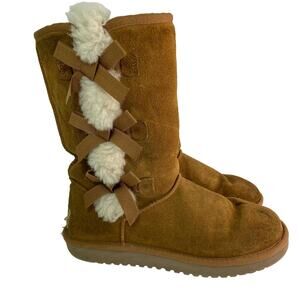UGG Koolaburra Boot Size 7 Brown Victoria Tall Leather Suede Faux Fur